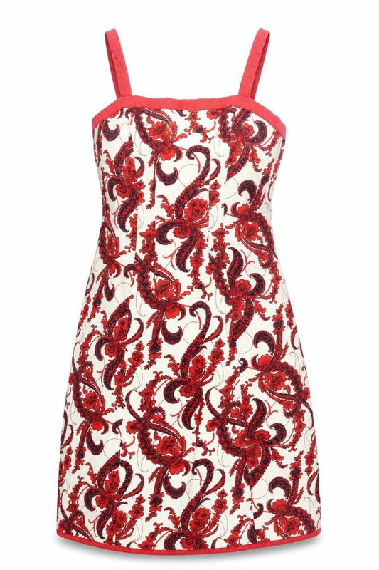 Front view of Nougat women’s ivory paisley cotton tank dress, size UK 16, square neck zip