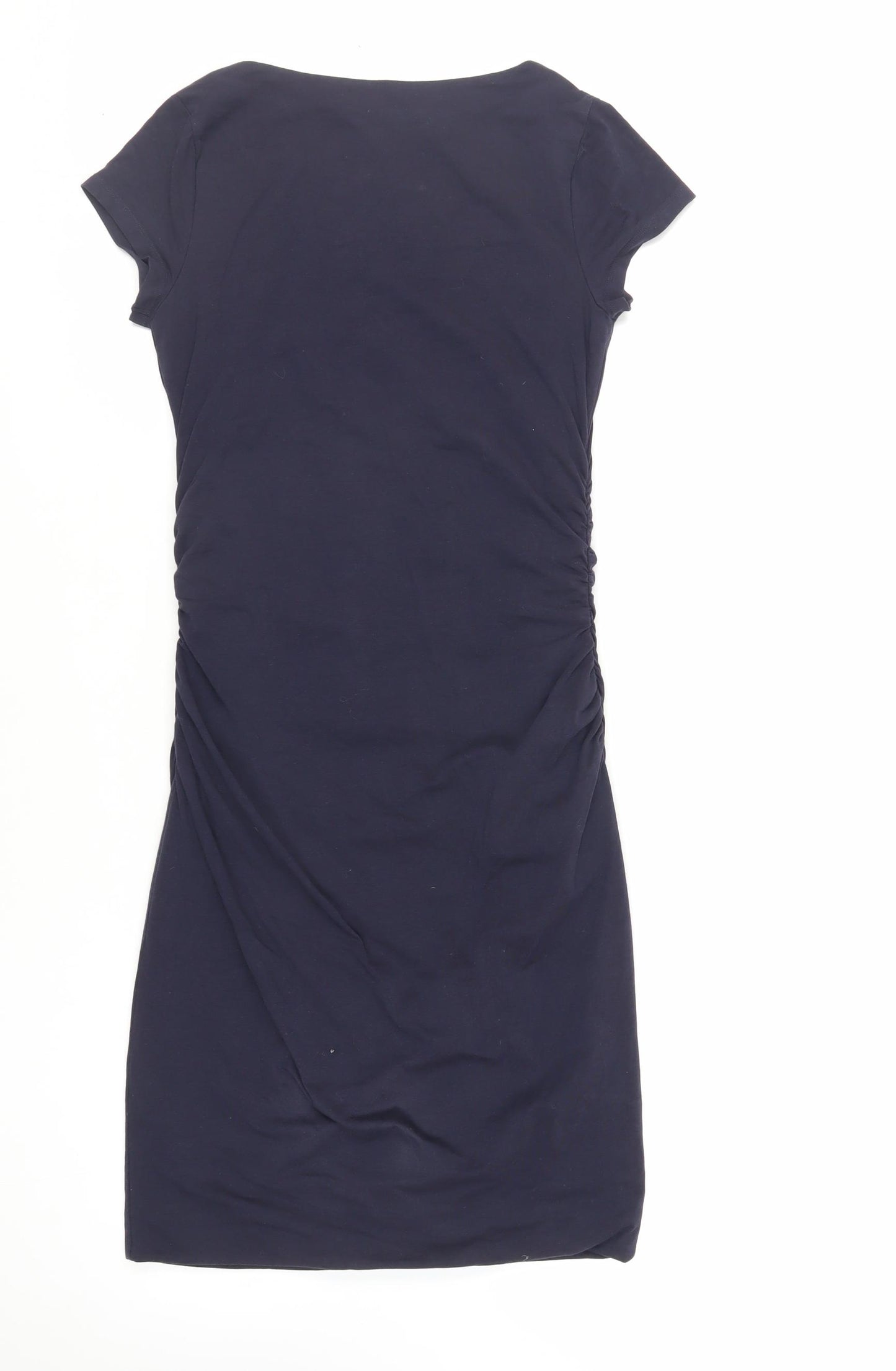 Boden Womens Blue Cotton T-Shirt Dress Size 12 Boat Neck Pullover - Ruched