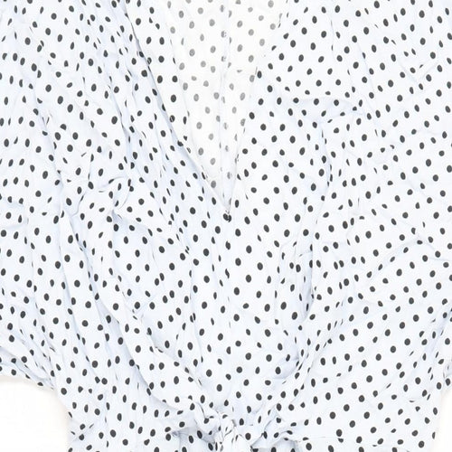 Zara Womens Blue Polka Dot Viscose A-Line Size XS V-Neck Button