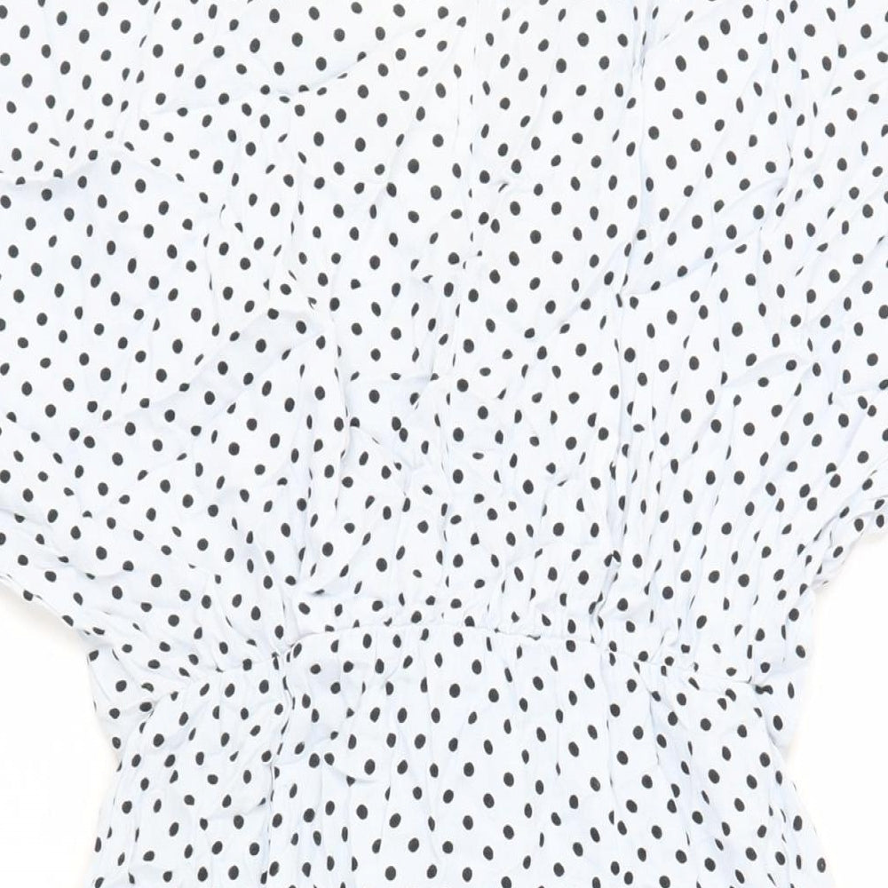 Zara Womens Blue Polka Dot Viscose A-Line Size XS V-Neck Button