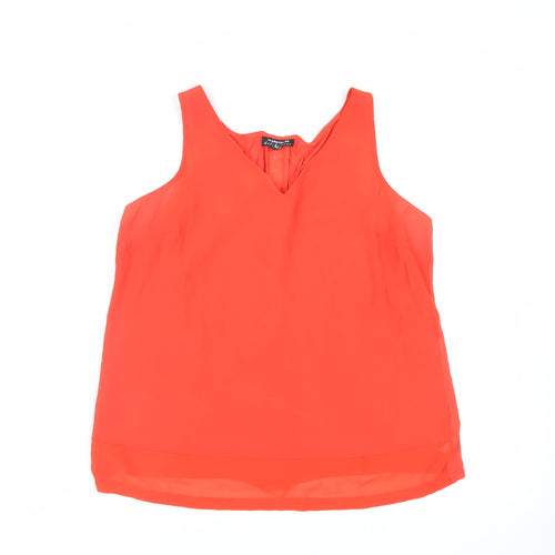 Warehouse Womens Red Polyester Basic Tank Size 14 V-Neck