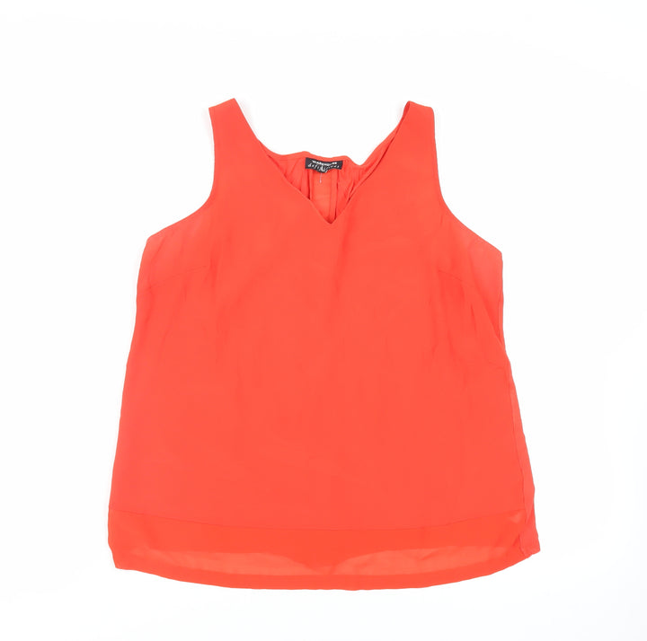 Warehouse Womens Red Polyester Basic Tank Size 14 V-Neck