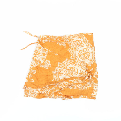 Zara Womens Orange Paisley Cotton Mini Skirt Size XS Zip