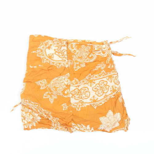 Zara Womens Orange Paisley Cotton Mini Skirt Size XS Zip