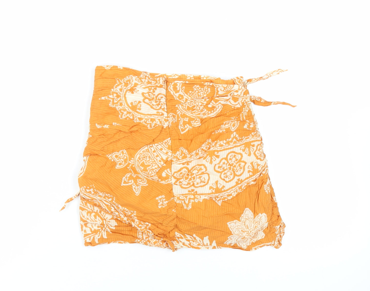 Zara Womens Orange Paisley Cotton Mini Skirt Size XS Zip