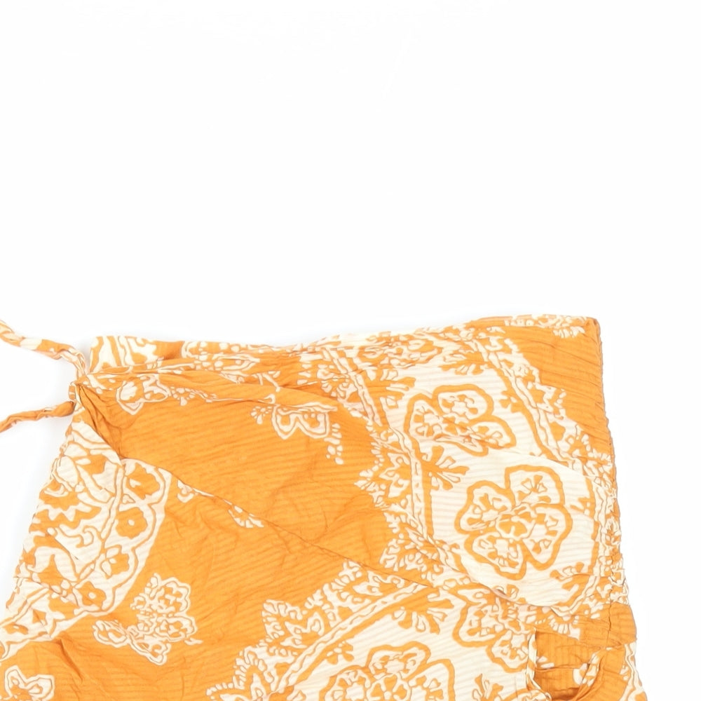 Zara Womens Orange Paisley Cotton Mini Skirt Size XS Zip