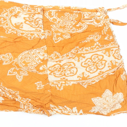 Zara Womens Orange Paisley Cotton Mini Skirt Size XS Zip