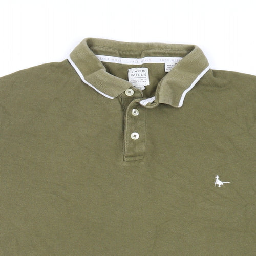 Jack Wills Mens Green Cotton Polo Size L Collared Button - Logo