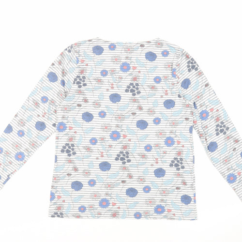 Cotton Traders Womens Grey Floral Cotton Basic T-Shirt Size 14 Round Neck