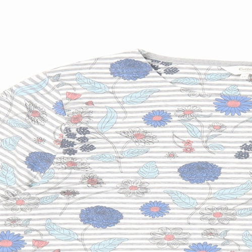 Cotton Traders Womens Grey Floral Cotton Basic T-Shirt Size 14 Round Neck