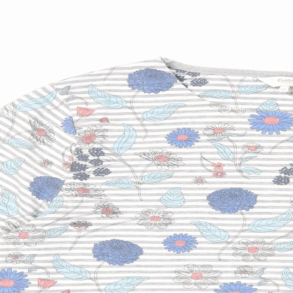 Cotton Traders Womens Grey Floral Cotton Basic T-Shirt Size 14 Round Neck