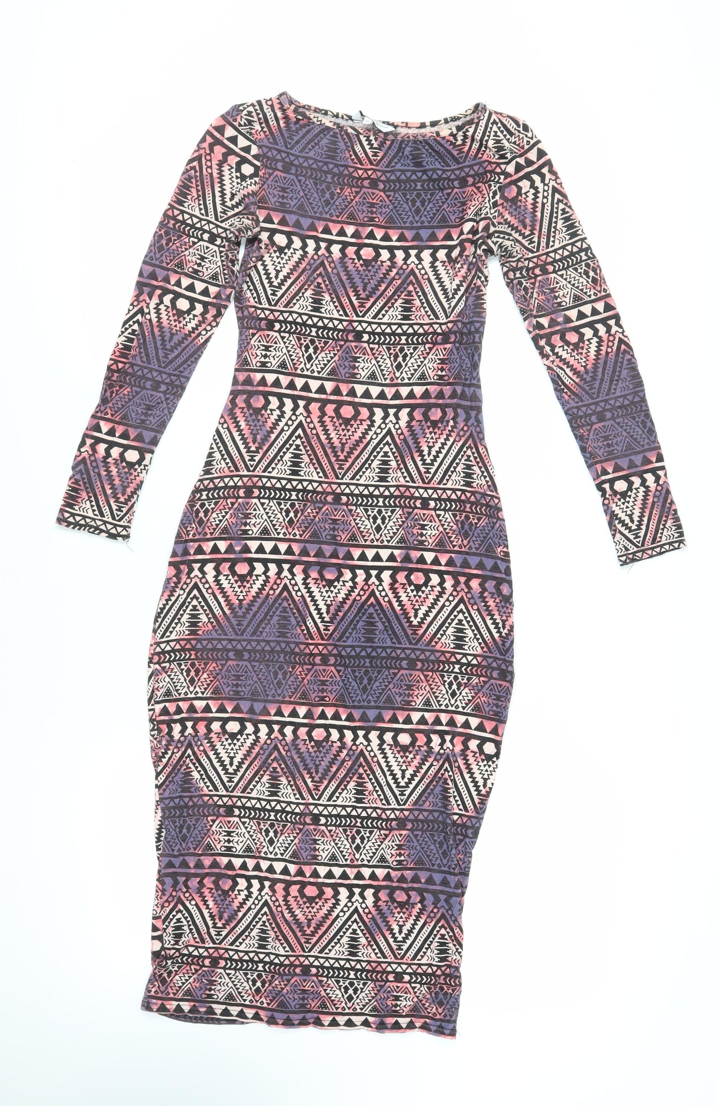 New Look Womens Multicoloured Geometric Viscose Bodycon Size 10 Boat Neck Pullover