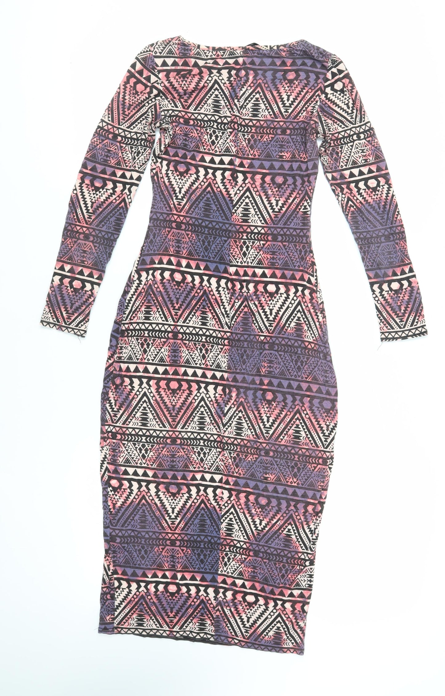 New Look Womens Multicoloured Geometric Viscose Bodycon Size 10 Boat Neck Pullover