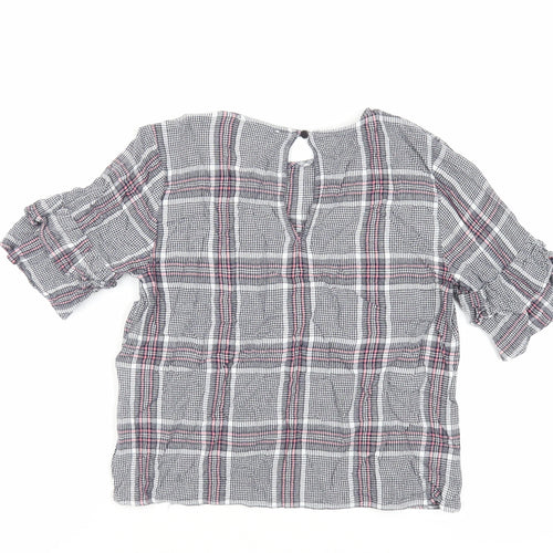 Warehouse Womens Blue Plaid Viscose Basic Blouse Size 6 Round Neck