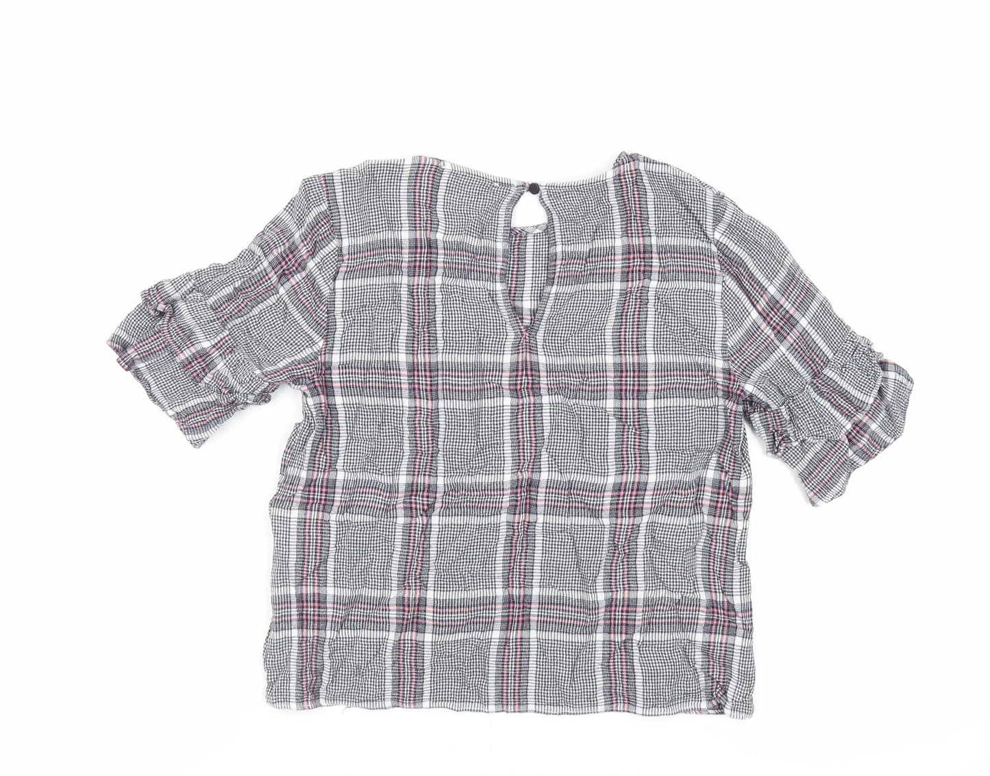 Warehouse Womens Blue Plaid Viscose Basic Blouse Size 6 Round Neck