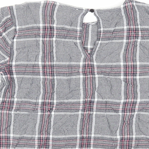 Warehouse Womens Blue Plaid Viscose Basic Blouse Size 6 Round Neck
