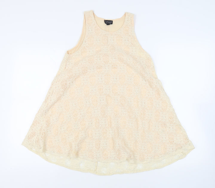 Topshop Womens Beige Polyester Trapeze & Swing Size 8 Round Neck Pullover