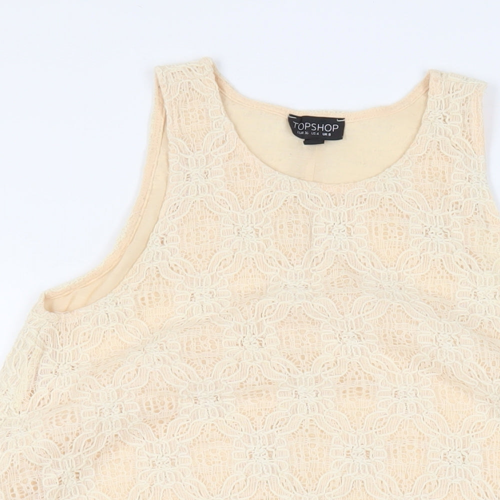 Topshop Womens Beige Polyester Trapeze & Swing Size 8 Round Neck Pullover