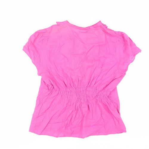 Marks and Spencer Womens Pink Cotton Basic Button-Up Size 16 V-Neck - Ruffle