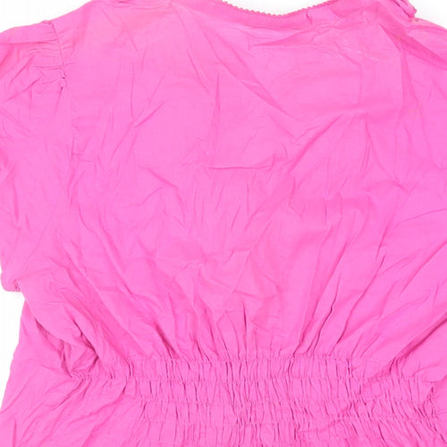 Marks and Spencer Womens Pink Cotton Basic Button-Up Size 16 V-Neck - Ruffle