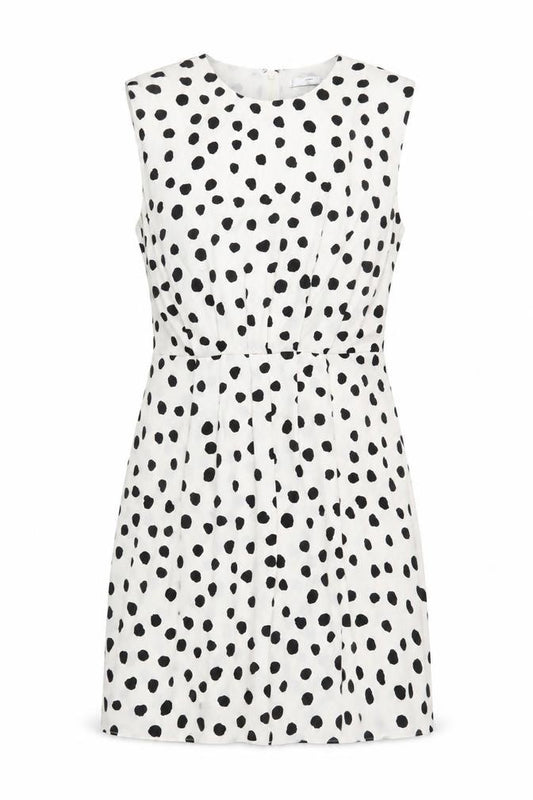 Front view of Mango women’s white animal print polyester shift, size XL, round neck zip - lined