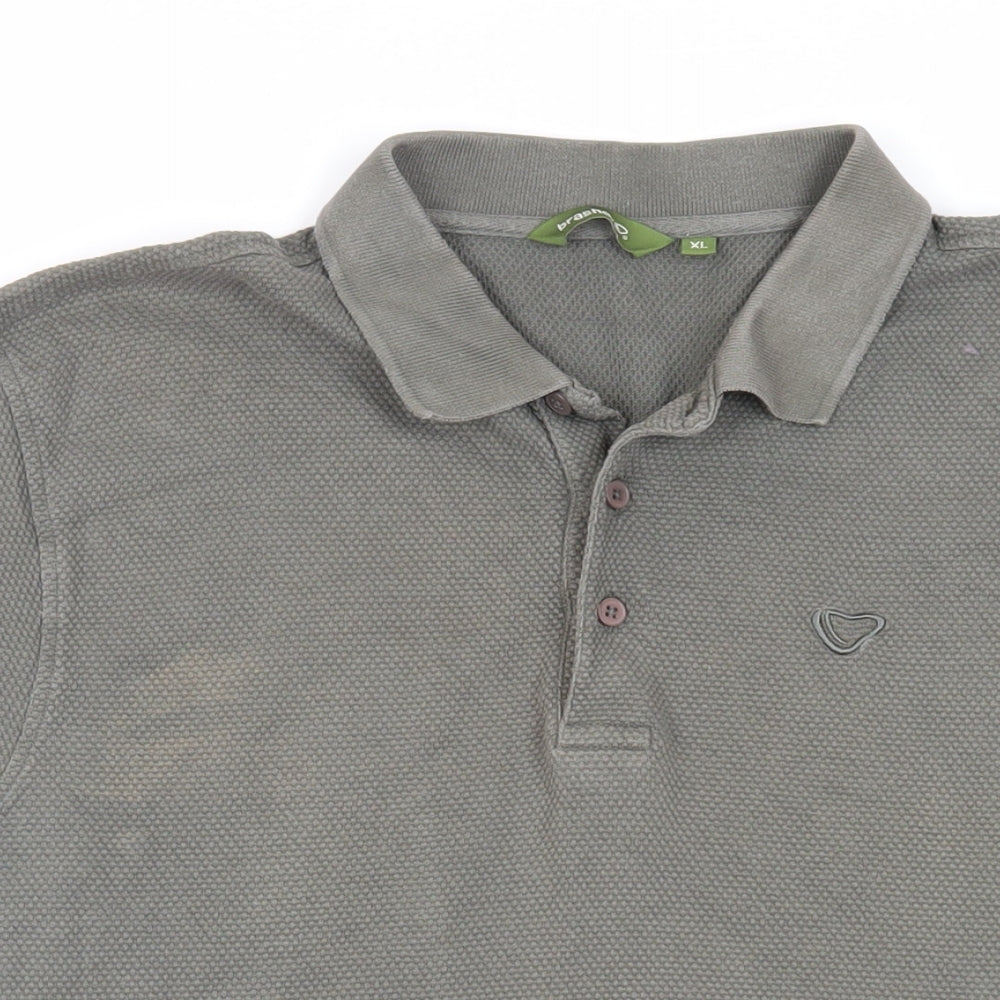 brasher Mens Green Cotton Polo Size XL Collared Button - Textured