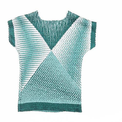 Eli & Irene Womens Green Geometric Polyester Basic Blouse Size M Boat Neck - Textured