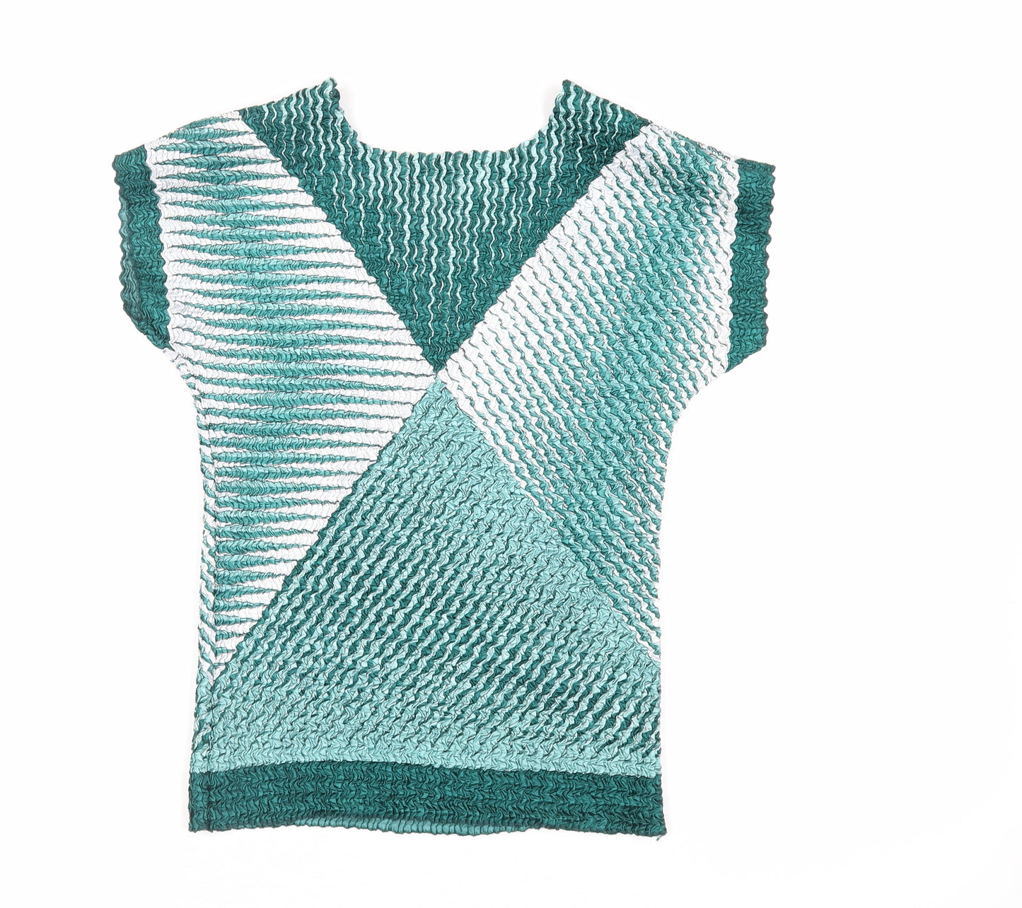 Eli & Irene Womens Green Geometric Polyester Basic Blouse Size M Boat Neck - Textured