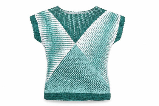 Front view of Eli & Irene women’s green geometric polyester basic blouse, size M, boat neck - textured