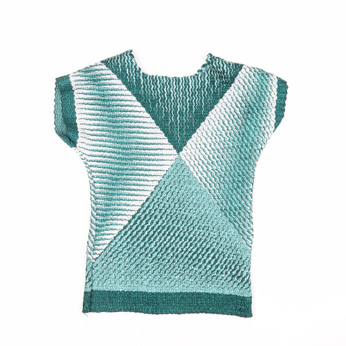 Eli & Irene Womens Green Geometric Polyester Basic Blouse Size M Boat Neck - Textured