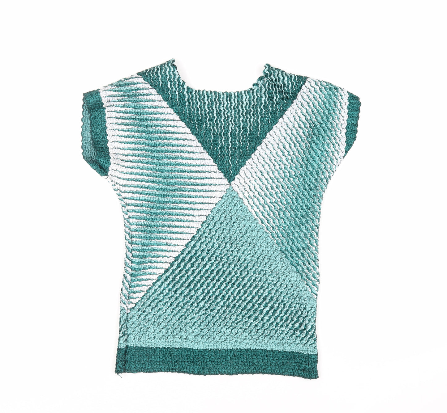 Eli & Irene Womens Green Geometric Polyester Basic Blouse Size M Boat Neck - Textured
