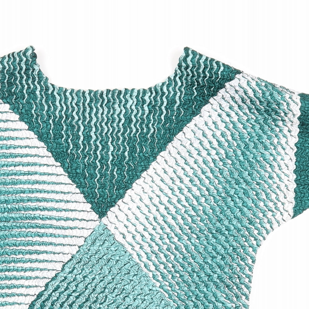 Eli & Irene Womens Green Geometric Polyester Basic Blouse Size M Boat Neck - Textured