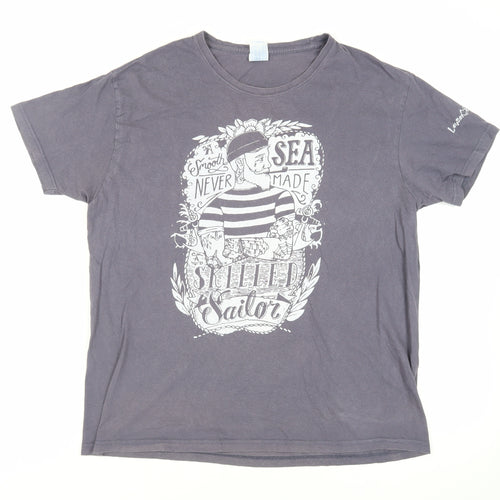 JHK Mens Grey Cotton T-Shirt Size XL Crew Neck - Sailor