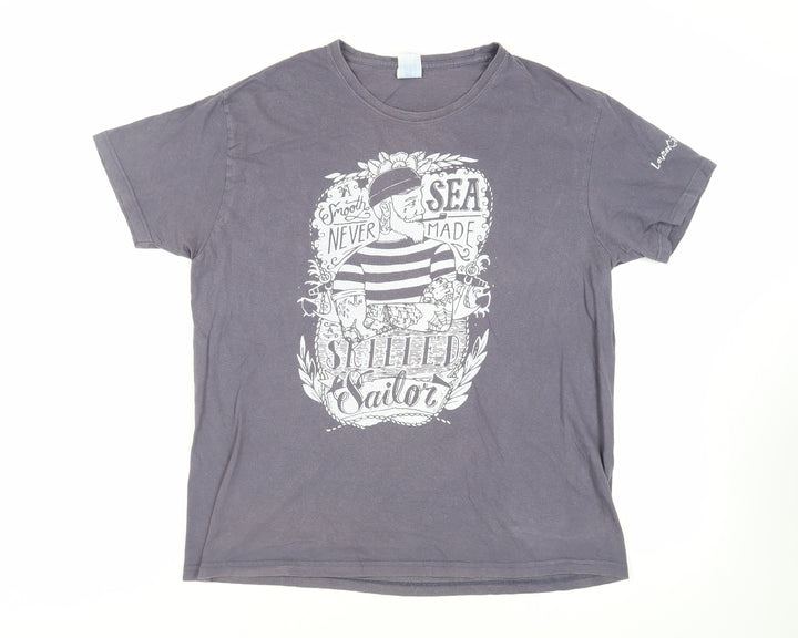JHK Mens Grey Cotton T-Shirt Size XL Crew Neck - Sailor