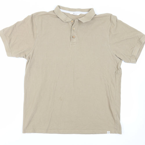 One Earth Mens Beige Cotton Polo Size XL Collared Button