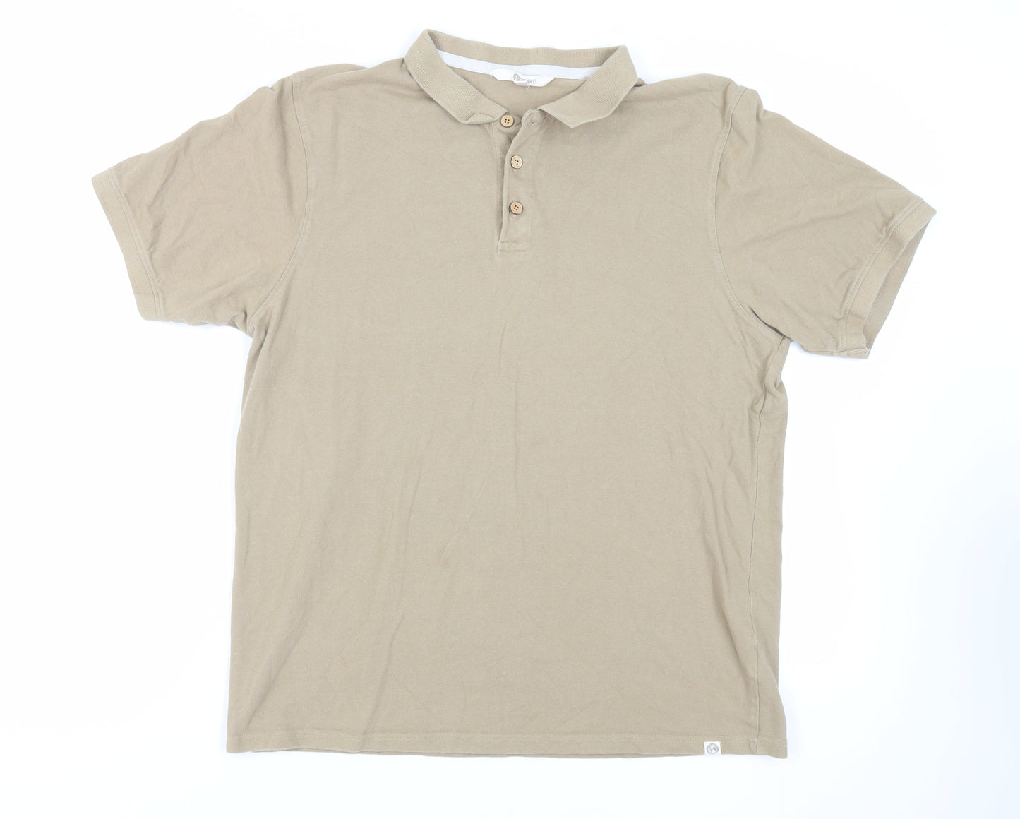 One Earth Mens Beige Cotton Polo Size XL Collared Button