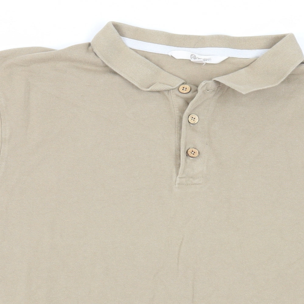 One Earth Mens Beige Cotton Polo Size XL Collared Button