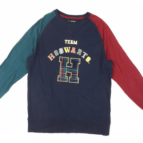 Marks and Spencer Mens Blue Colourblock Cotton T-Shirt Size M Crew Neck - Harry Potter Hogwarts