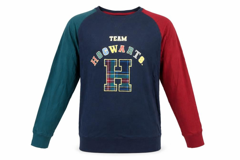 Marks and Spencer Mens Blue Colourblock Cotton T-Shirt Size M Crew Neck - Harry Potter Hogwarts