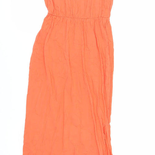 Marks and Spencer Womens Orange Cotton Slip Dress Size 12 Round Neck Pullover - Side Slit