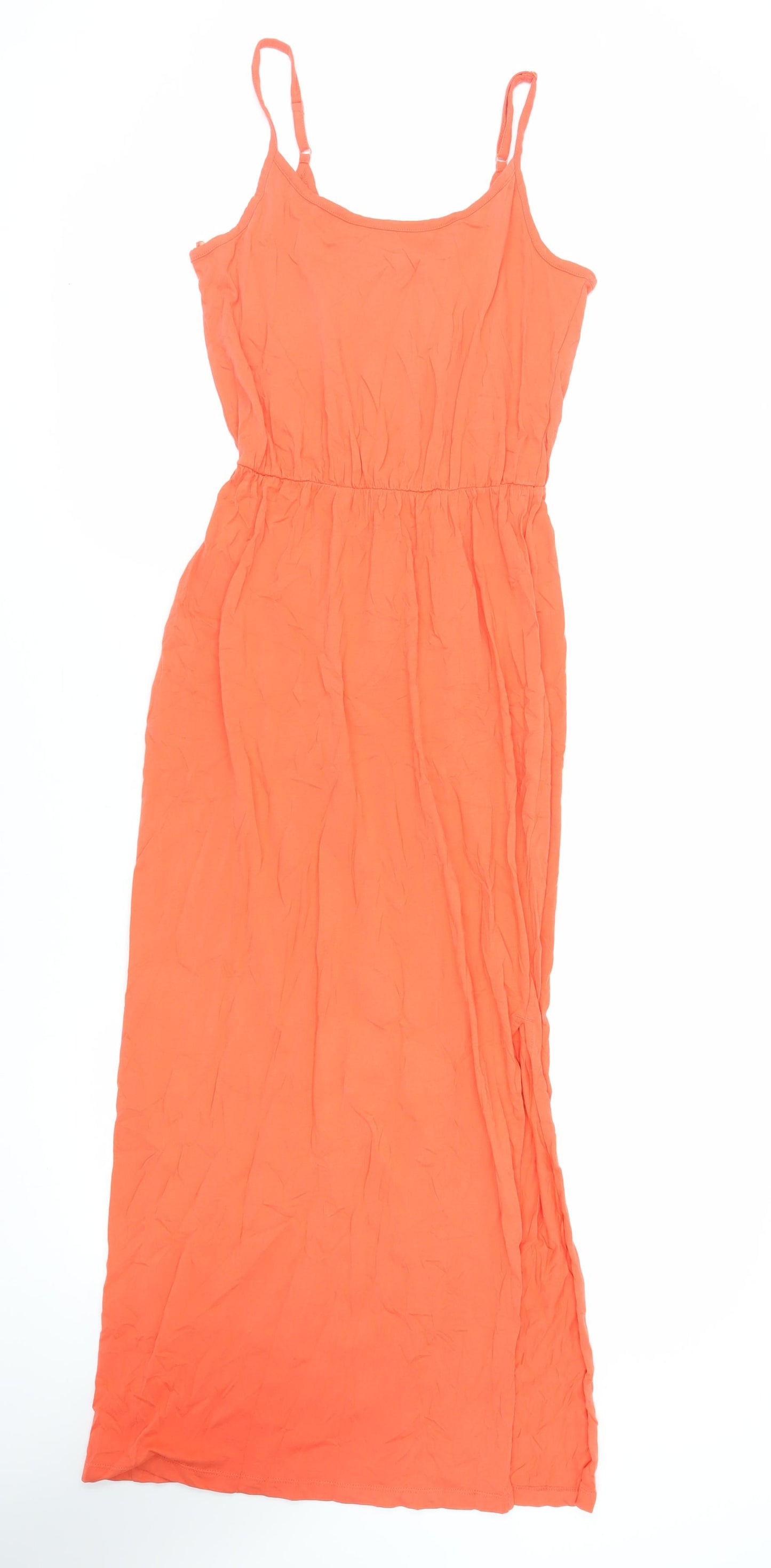 Marks and Spencer Womens Orange Cotton Slip Dress Size 12 Round Neck Pullover - Side Slit