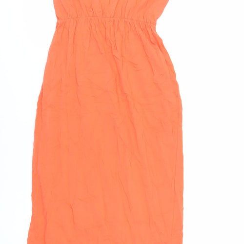 Marks and Spencer Womens Orange Cotton Slip Dress Size 12 Round Neck Pullover - Side Slit