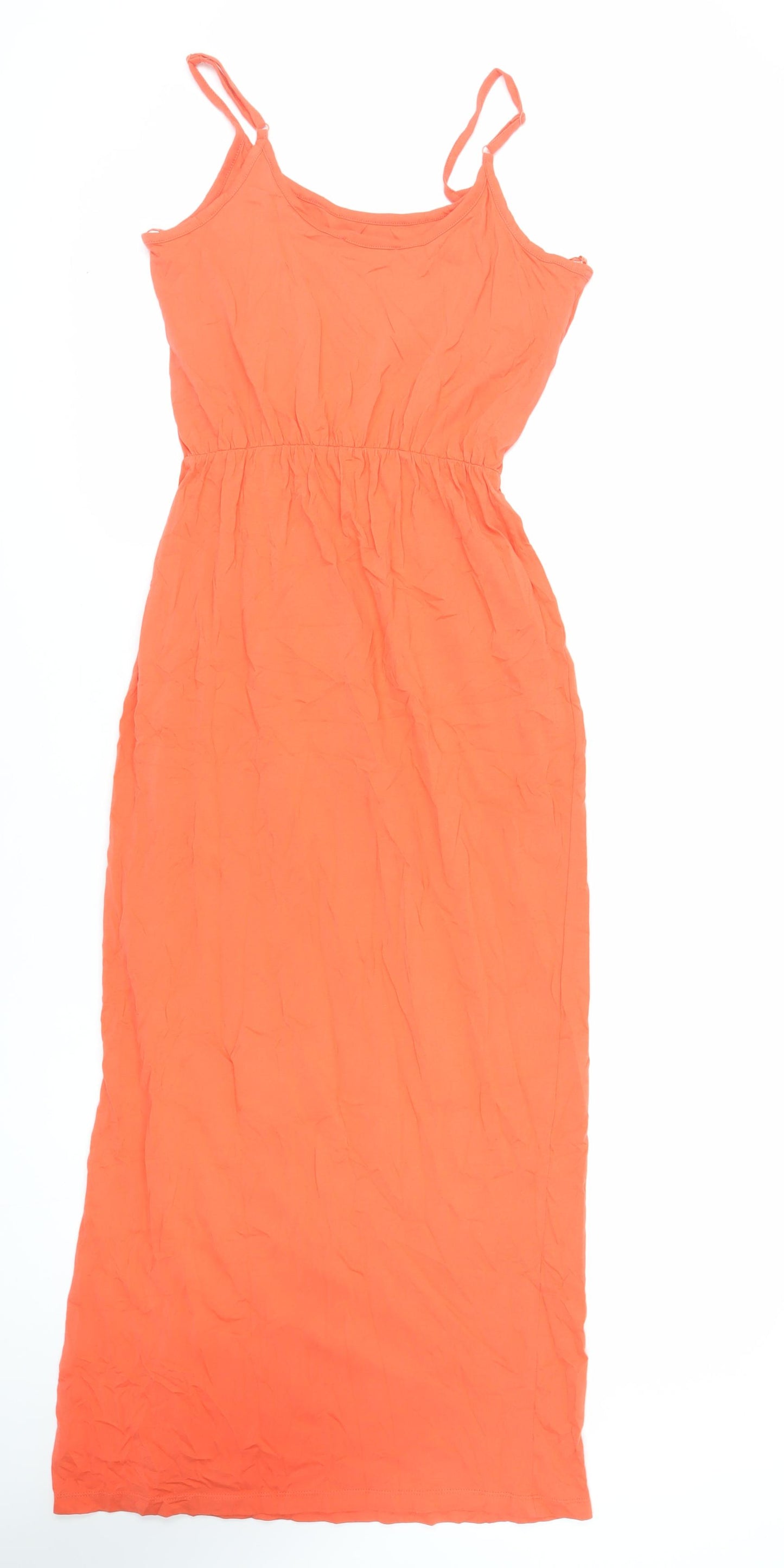 Marks and Spencer Womens Orange Cotton Slip Dress Size 12 Round Neck Pullover - Side Slit