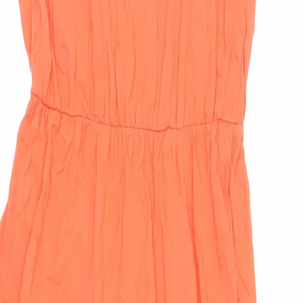 Marks and Spencer Womens Orange Cotton Slip Dress Size 12 Round Neck Pullover - Side Slit