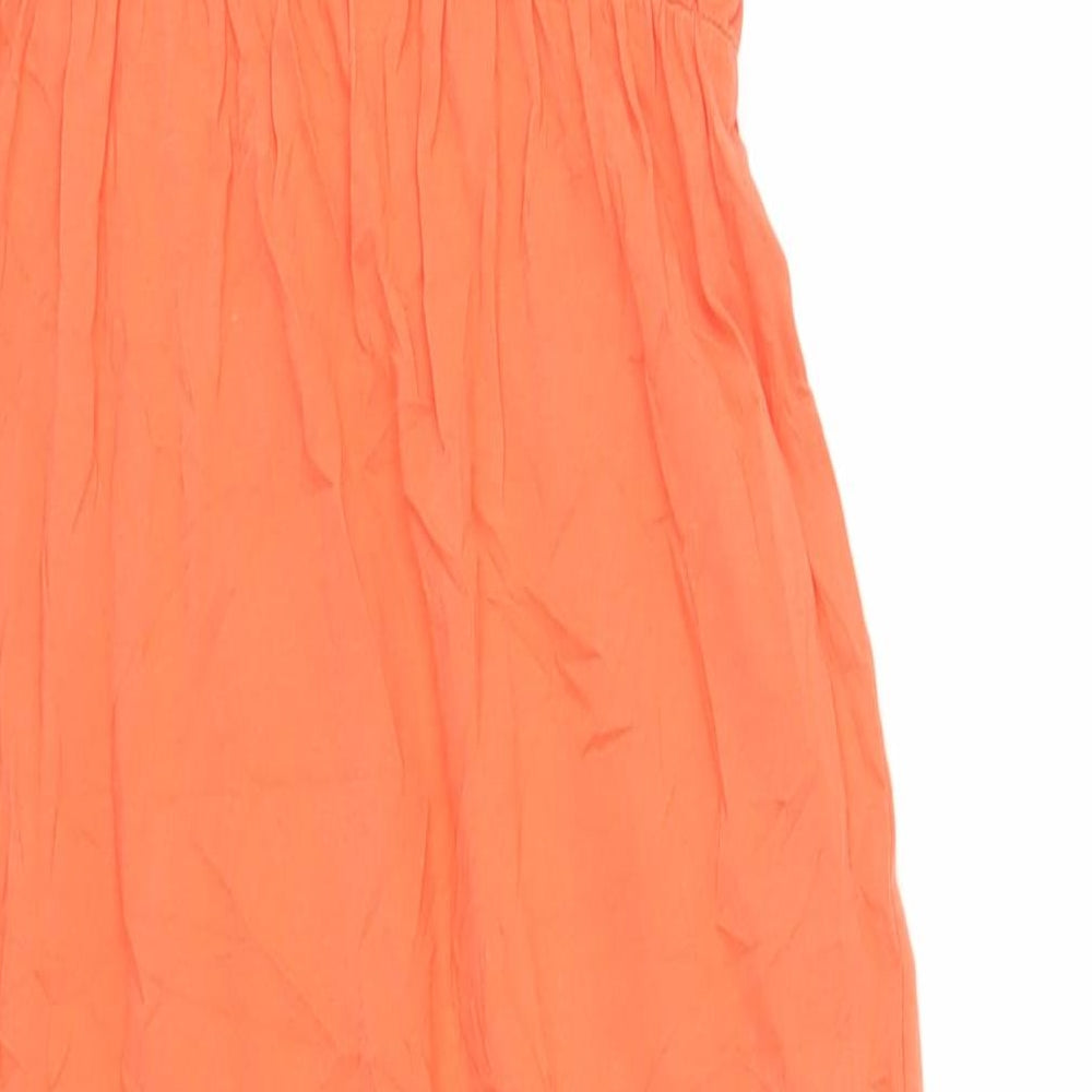 Marks and Spencer Womens Orange Cotton Slip Dress Size 12 Round Neck Pullover - Side Slit