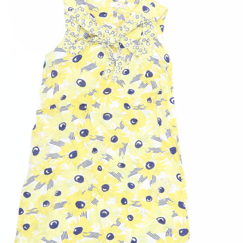 River Island Womens Yellow Floral Viscose Mini Size 8 Round Neck Zip - Beaded