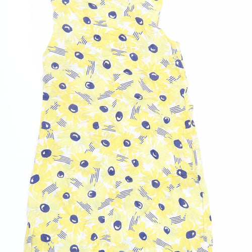 River Island Womens Yellow Floral Viscose Mini Size 8 Round Neck Zip - Beaded