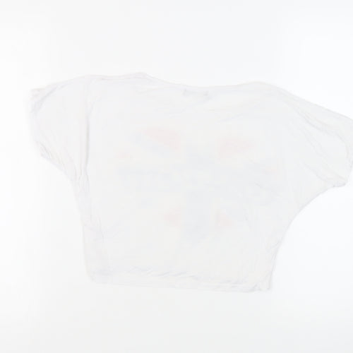 Signature Womens White Viscose Cropped T-Shirt Size M Round Neck - London Heart