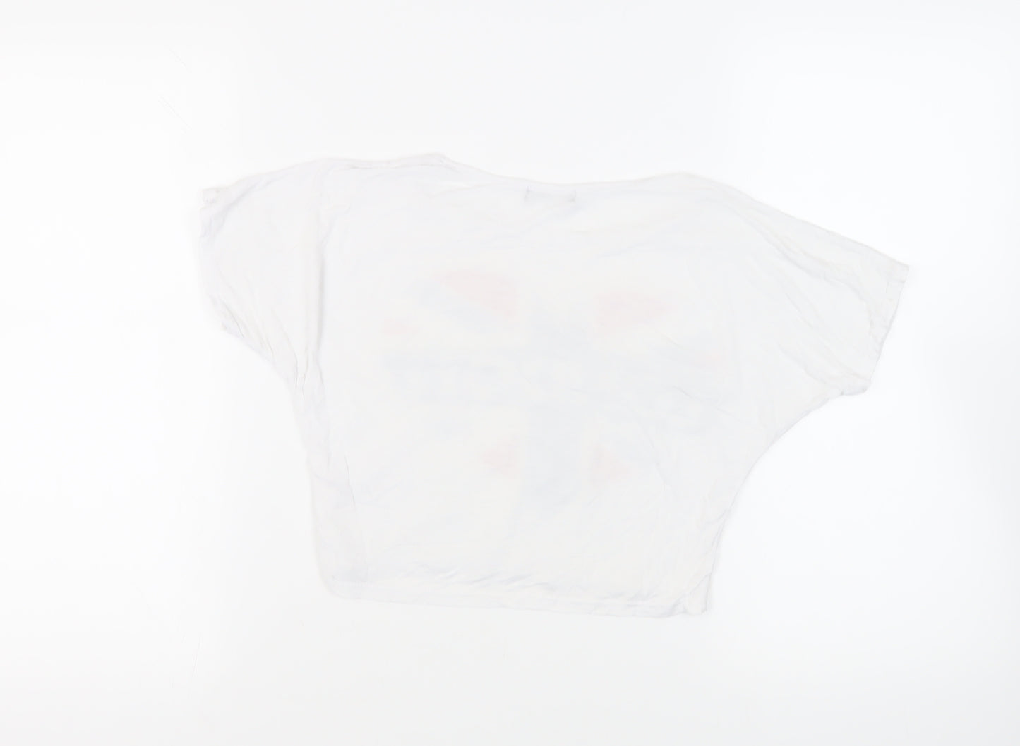 Signature Womens White Viscose Cropped T-Shirt Size M Round Neck - London Heart