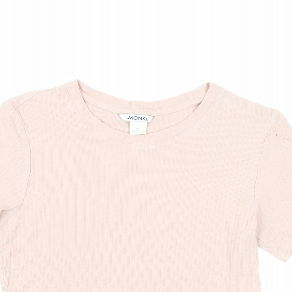 Monki Womens Pink Viscose Basic T-Shirt Size S Crew Neck